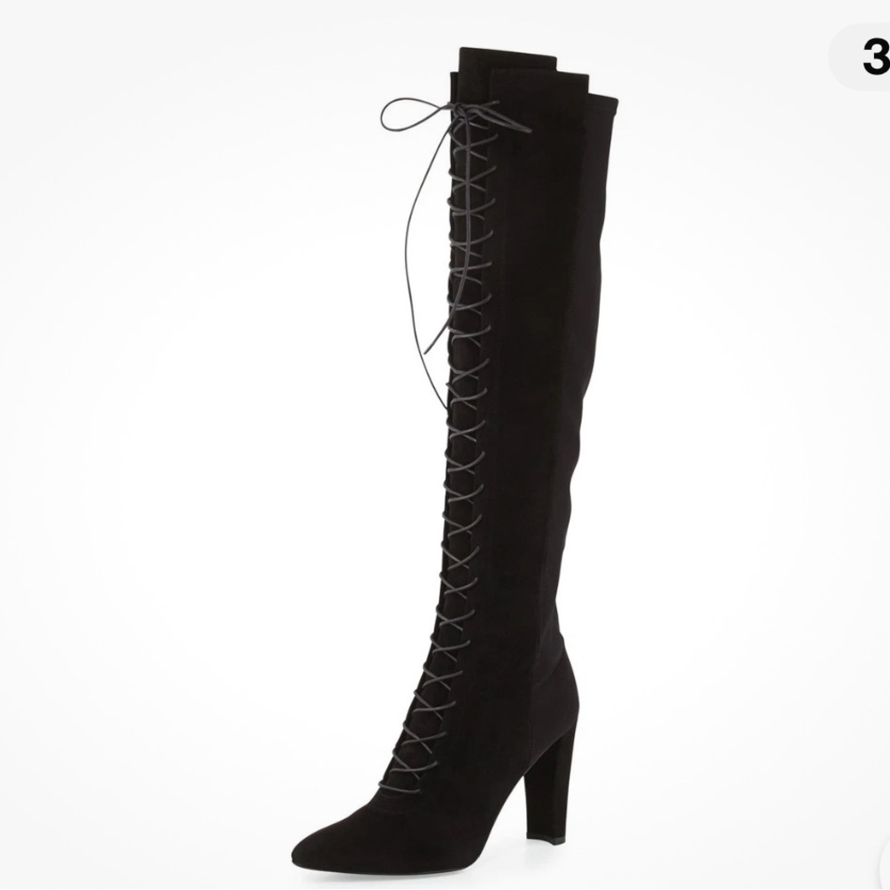 Stuart Weitzman Black Over the Knee Lace-Up Boots - Picture 3 of 8